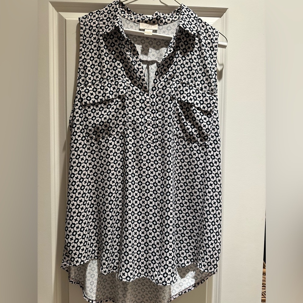 Black, Lavender and White Patterned Sleeveless Women’s Blouse